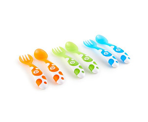 Multi-coloured forks and spoons