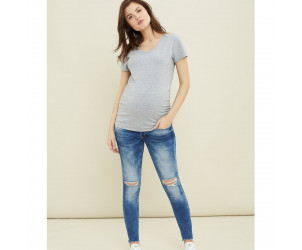 Frayed Ripped Knee Over The Bump Skinny Maternity Jeans