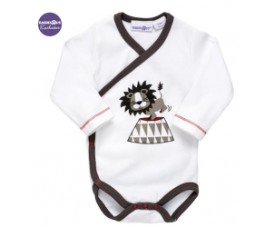 Giraffe and Friends Long Sleeved Kimono Bodysuit - lion