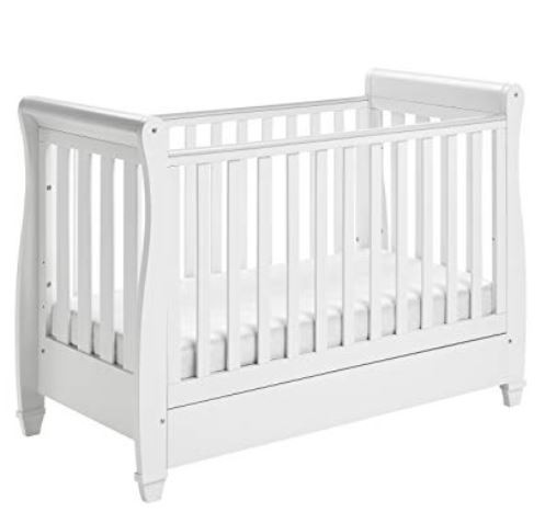Babymore eva sleigh cot new arrivals bed dropside with drawer